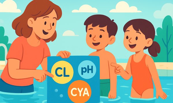 Cartoon illustration: Pool Chemistry Basics for Parents
