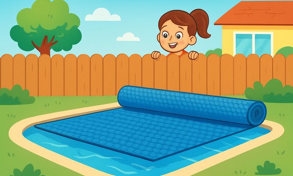 Cartoon illustration: Pool Covers and Hidden Drowning Dangers for Kids