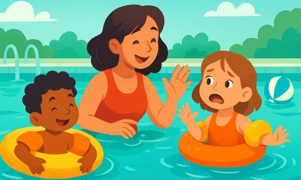 Cartoon illustration: The Hidden Dangers of Pool Floaties for Kids