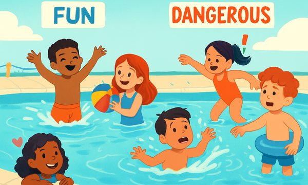 Cartoon illustration: Safe Pool Games for Kids