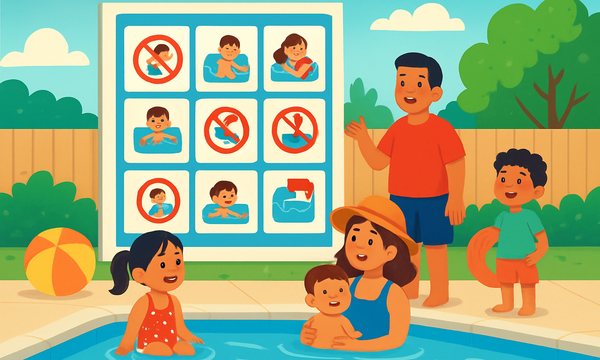 Cartoon illustration: 10 Pool Safety Rules Every Family Must Know