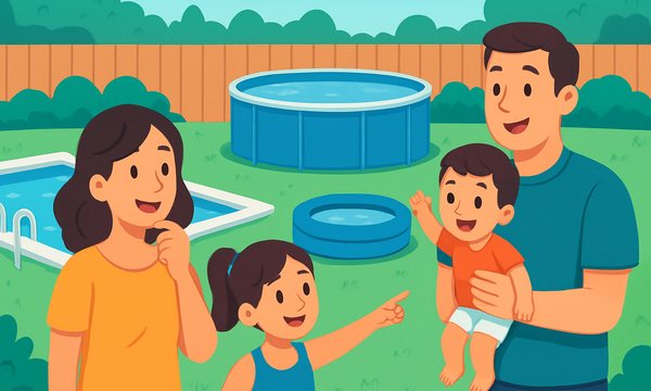 Cartoon illustration: Pool Types for Home Swim Lessons