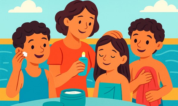 Cartoon illustration: After-Swim Care for Kids