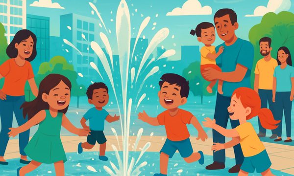 Cartoon illustration: Public Fountain Safety