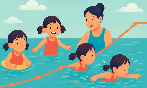 Cartoon illustration: Realistic Swim Progress Timelines for Kids