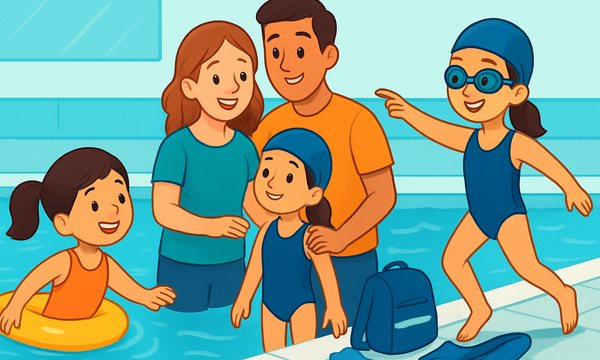 Cartoon illustration: Rec Swim to Swim Team