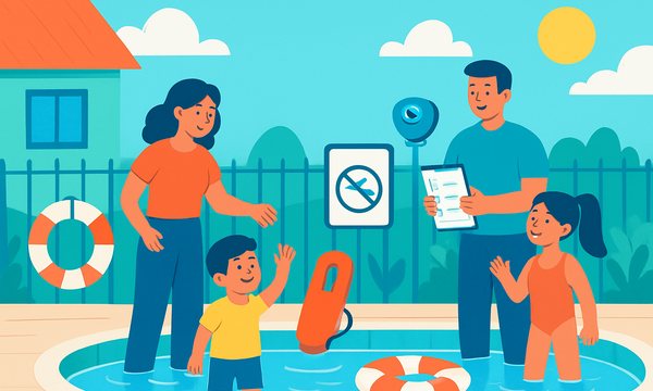Cartoon illustration: Renting Home With Pool Safety