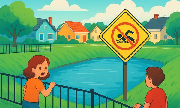 Cartoon illustration: Retention Pond Safety