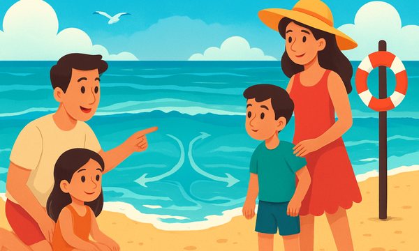Cartoon illustration: Rip Current Safety