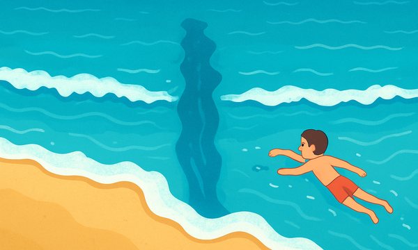 Cartoon illustration: Rip current flowing away from shore