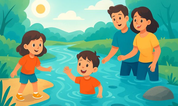 Cartoon illustration: River, Stream, and Creek Safety for Kids