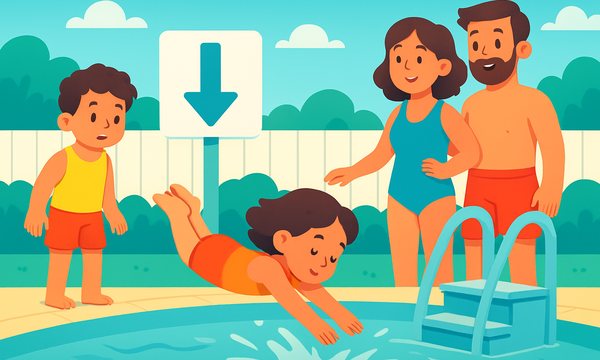 Cartoon illustration: Safe Diving Rules for Kids