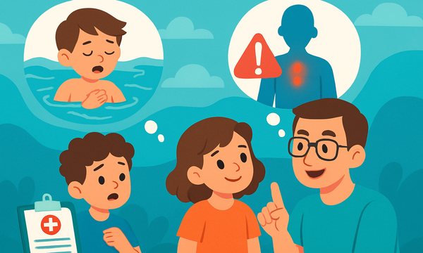Cartoon illustration: Secondary Drowning & Dry Drowning Guide
