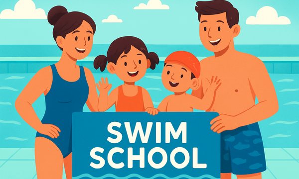 Cartoon illustration: Swim School Sibling Discounts