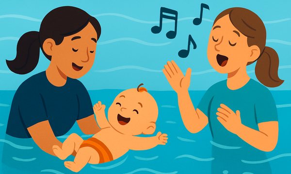 Cartoon illustration: The Science of Songs in Infant Swim Lessons