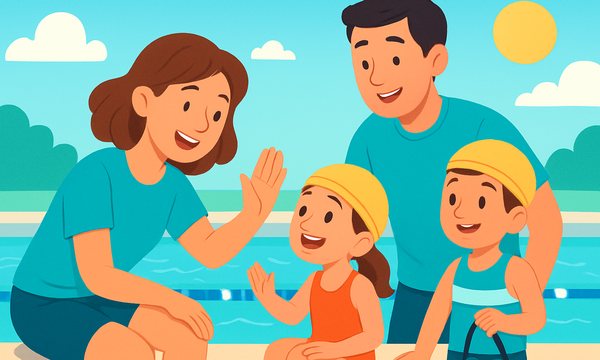 Cartoon illustration: How to Prepare Your Child for Summer Swim Lessons