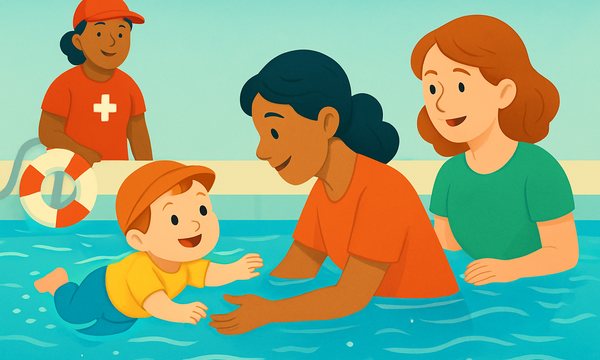 Cartoon illustration: Why Survival Swim Lessons Use Street Clothes