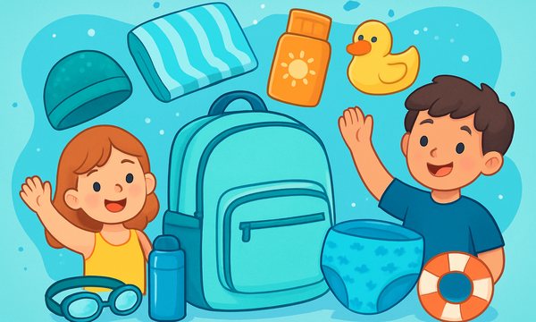 Cartoon illustration: What to Pack in a Swim Bag for Kids