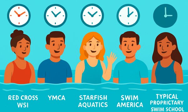 Cartoon illustration: Swim Instructor Training Hours Compared