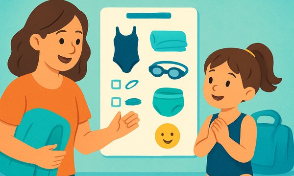 Cartoon illustration: Swim Lesson Day Checklist (Free Printable)