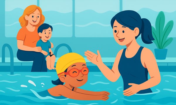 Cartoon illustration: How Often Should Kids Take Swim Lessons? A Frequency Guide