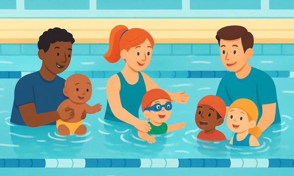 Cartoon illustration: Swim Lesson Class Size and Instructor Ratio