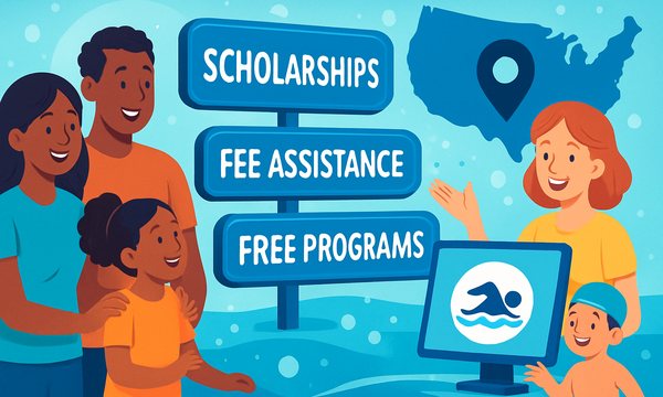 Cartoon illustration: The Complete Guide to Swim Lesson Scholarships and Free Programs for Families