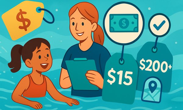 Cartoon illustration: How Much Do Swim Lessons Cost? 2026 Guide
