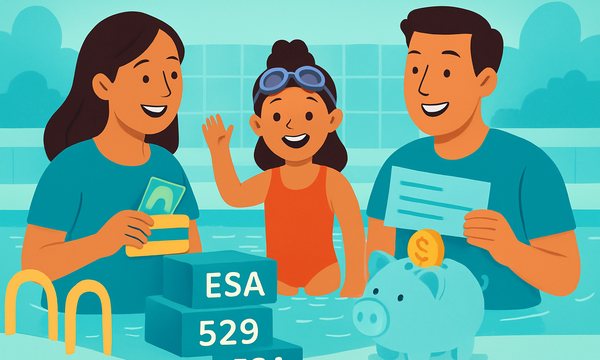 Cartoon illustration: Can You Pay for Swim Lessons with ESA Funds, 529 Plans, or FSA Accounts?