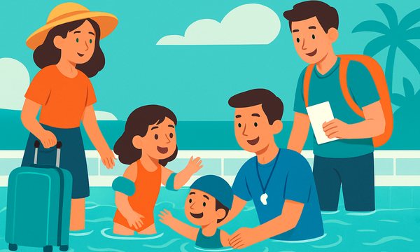 Cartoon illustration: How to Find Swim Lessons While Traveling