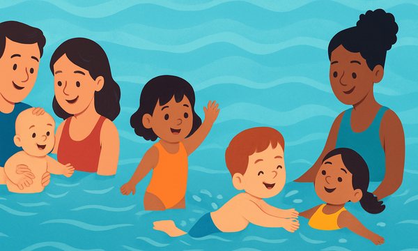 Cartoon illustration: Swim Milestones by Age