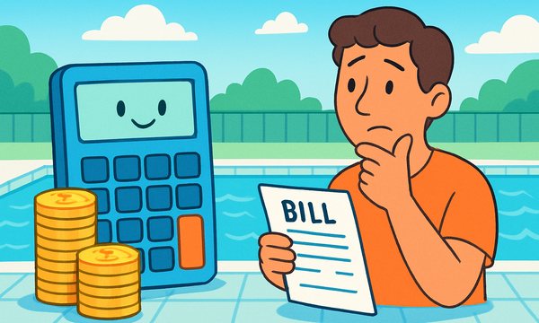 Cartoon illustration: The Swim School Fee Stack
