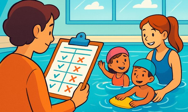 Cartoon illustration: Swim School Comparison Worksheet (Free Printable)