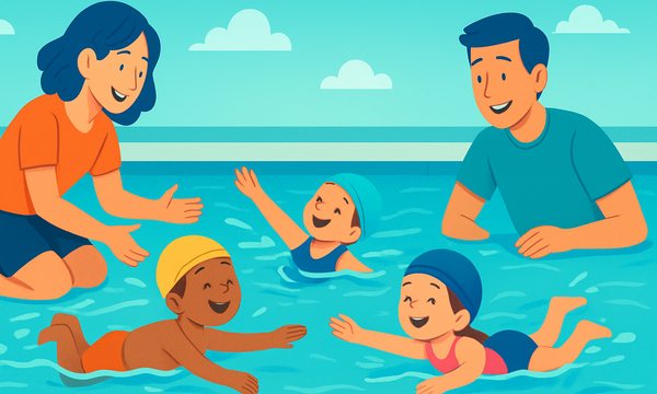Cartoon illustration: A Parent's Guide to the Four Swim Strokes Kids Learn
