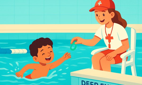 Cartoon illustration: Swim Tests & Deep-End Readiness: Is Your Child Ready?
