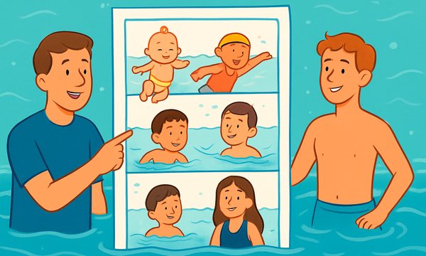 Cartoon illustration: Swimming Achievement Milestones