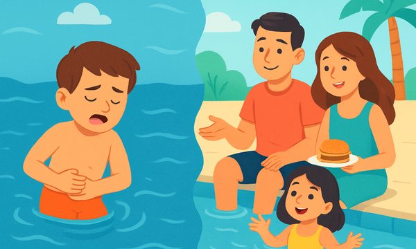 Cartoon illustration: Swimming After Eating