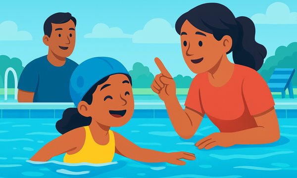 Cartoon illustration: Swimming with Asthma