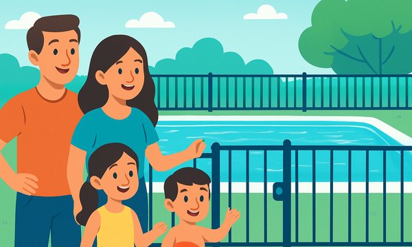 Cartoon illustration: Pool Fence Laws by State