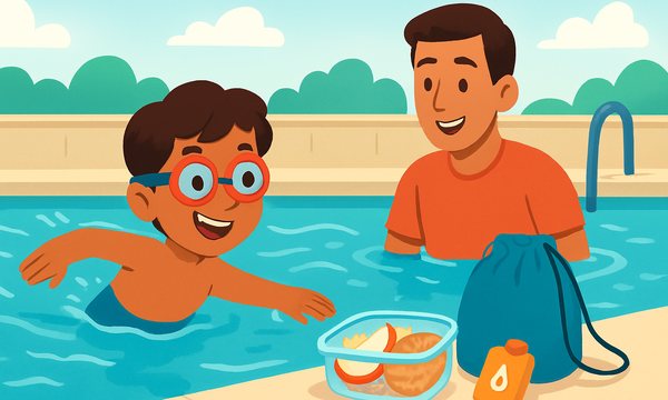 Cartoon illustration: Swimming With Type 1 Diabetes