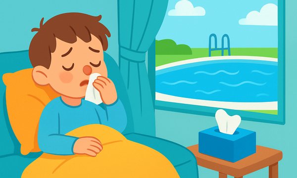Cartoon illustration: Swimming When Sick