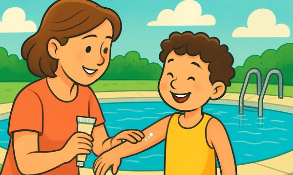 Cartoon illustration: Swimming with Eczema