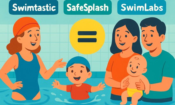 Cartoon illustration: Swimtastic vs. SafeSplash vs. SwimLabs