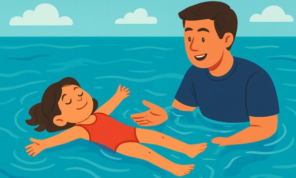 Cartoon illustration: Teach Your Child to Float