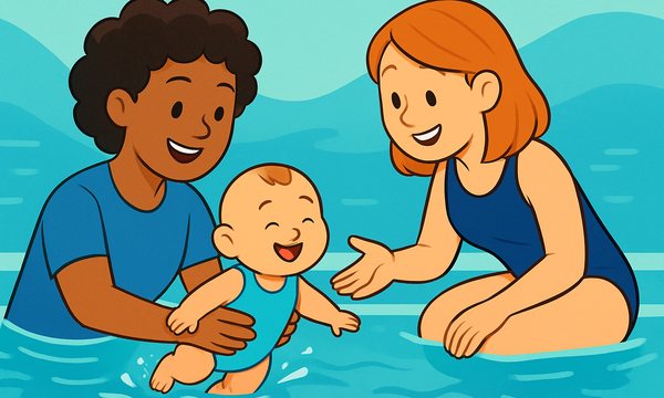 Cartoon illustration: The 'Teach the Parent First' Philosophy in Infant Swim Lessons