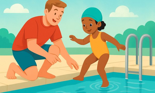 Cartoon illustration: Teaching Kids to Enter the Pool Safely