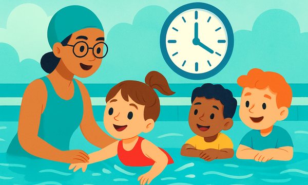 Cartoon illustration: The Science of the 30-Minute Swim Lesson
