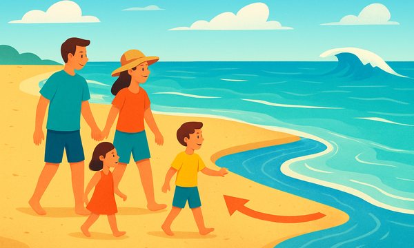 Cartoon illustration: Tide and Sandbar Safety