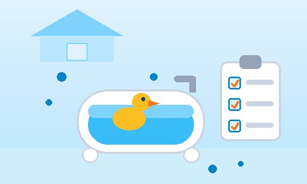 Cartoon illustration: Home Water Safety Checklist for Babies and Toddlers