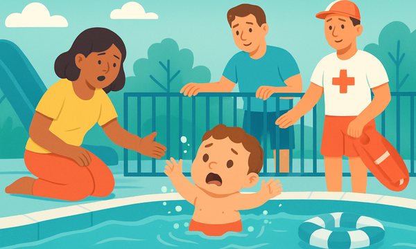 Cartoon illustration: Toddler Water Safety Guide for Ages 1-3